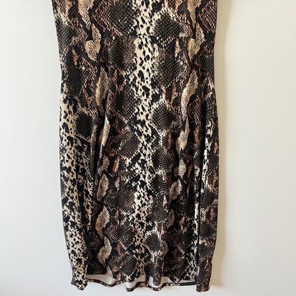 One Clothing Los Angeles Midi Wrap Dress Womens Medium Brown Snake Print Stretch - Picture 6 of 11